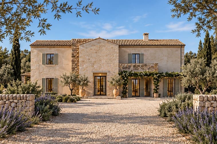 The Olive Court — arrival façade among olives and lavender