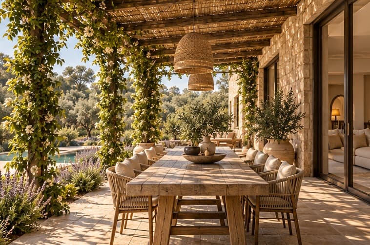The Stone Gallery — vine-shaded outdoor living