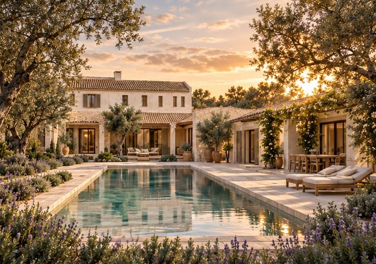 Architectural visualization of the original villa project for Property IV at Can Caramany